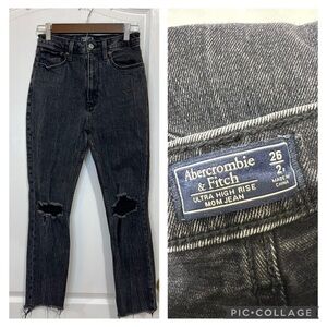 Abercrombie & Fitch Charcoal High Rise Mom Jeans size 26